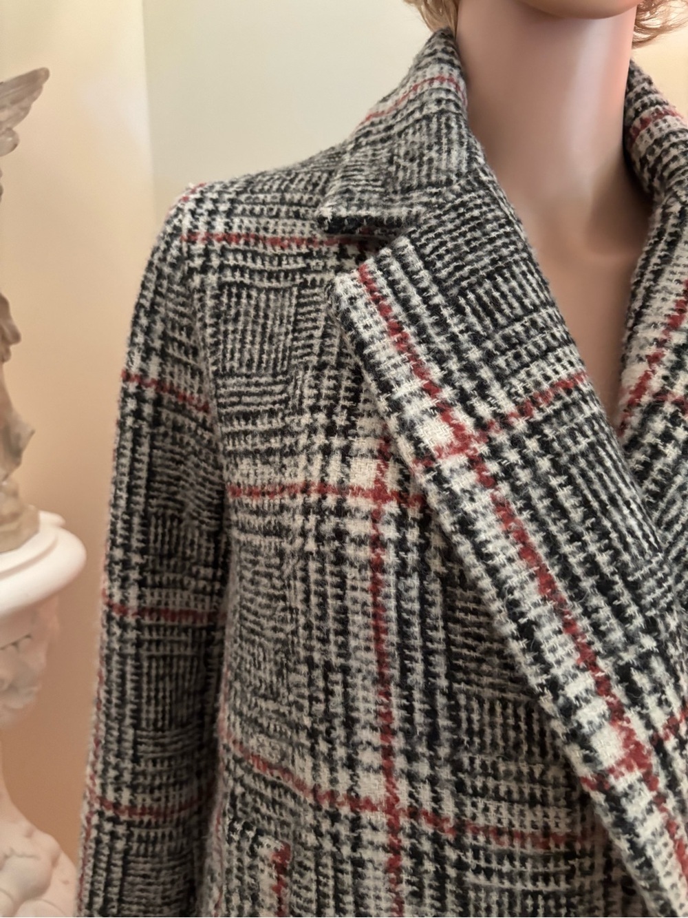 Pink Martini Gray Plaid Double-Breasted Pea Coat with Pink Accents - Picture 5 of 16